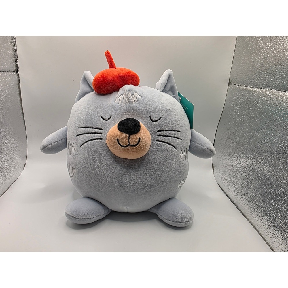 Pillowfort Weighted Plush Cat Grey with Red Beret 1.14lb Soft Stuffed Animal NEW
